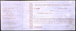 #ZZStock087 - Very Old The Kennebec and Portland Railroad Company Stock Receipt