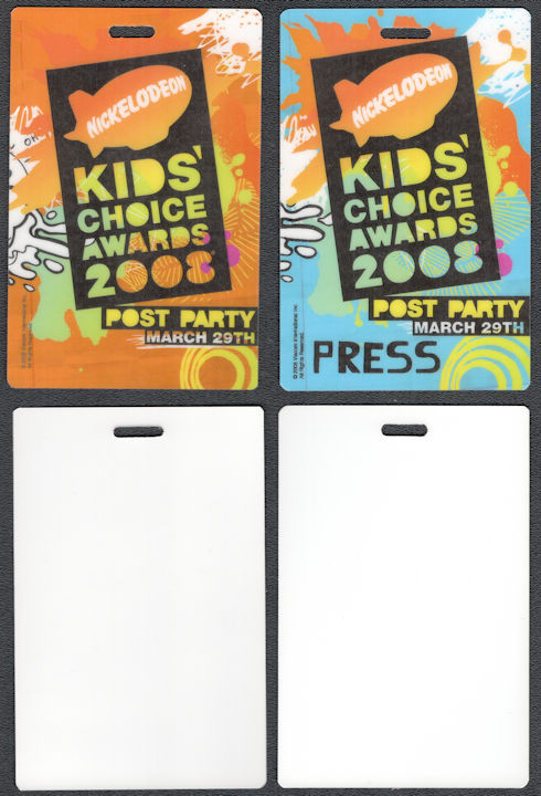 ##MUSICBP1328  - Pair of Kids' Choice Awards OTTO Sheet Laminate Press and After Party Pass From March 29, 2008
