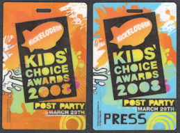 ##MUSICBP1328  - Pair of Kids' Choice Awards OTTO Sheet Laminate Press and After Party Pass From March 29, 2008