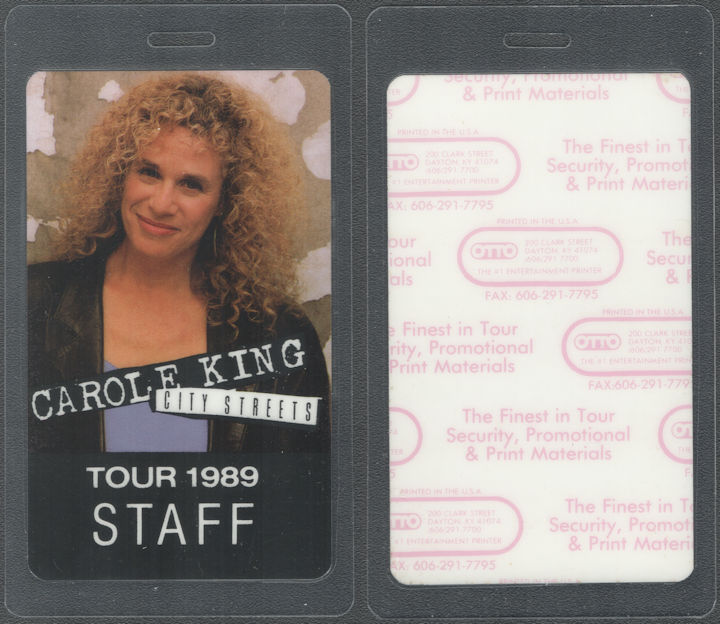 ##MUSICBP2108 - Carole King OTTO Laminated Staff Pass from the 1989 City Streets Tour