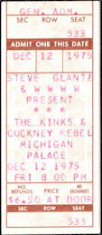 ##MUSICBPT0023 - Rare 1975 The Kinks & Cockney Rebel Ticket from the Michigan Palace