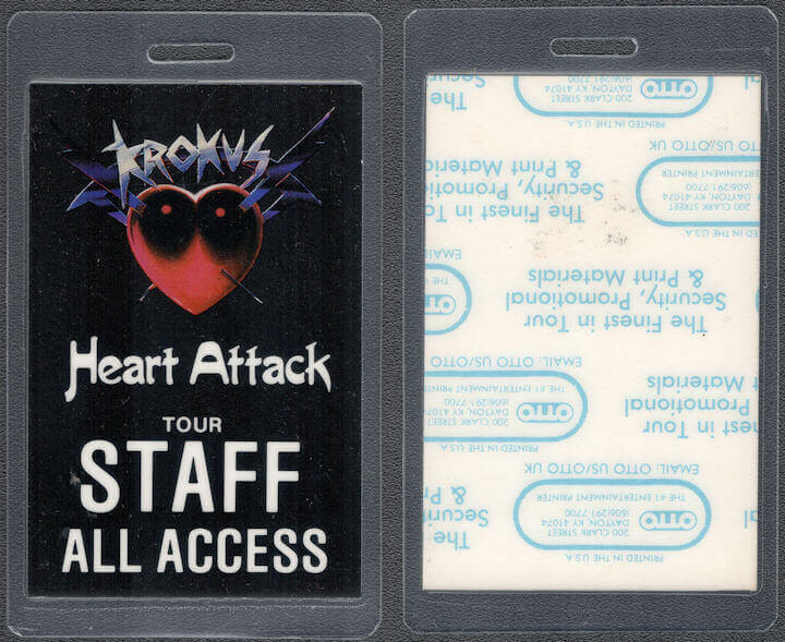 ##MUSICBP1411 - 1988 Krokus Laminated OTTO Staff Pass from the Heart Attack Tour