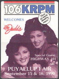 ##MUSICBP1348  - The Judds Cloth OTTO Radio Pass from the 1990 Concert at the Puyallup Fair - Naomi Judd