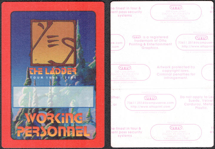 ##MUSICBP1787 - Yes OTTO Cloth Backstage Working Personnel Pass from the 1999/2000 Ladder Tour
