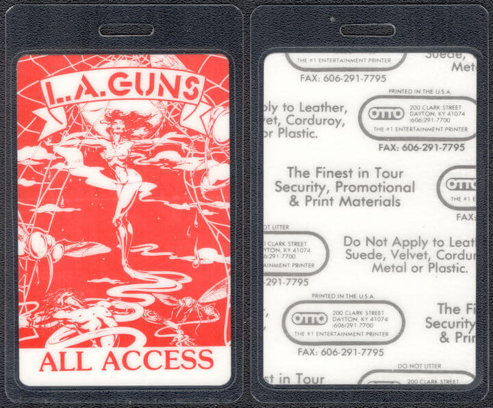 ##MUSICBP1298 - L.A. Guns Laminated OTTO Backstage Pass from the 1989-90 Tour - All Access and VIP