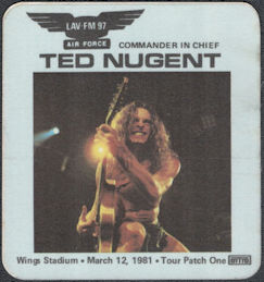 ##MUSICBP1987 - Ted Nugent OTTO Cloth Radio Pass from the 1981 Wildlife Tour Show in Grand Rapids