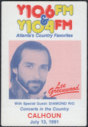 ##MUSICBP1845 - Lee Greenwood OTTO Cloth Radio Pass from the 1991 When You're a Boy Tour