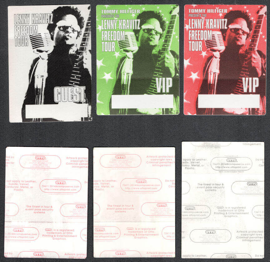 ##MUSICBP1297 - 3 Different Lenny Kravitz OTTO Cloth Backstage Passes from the 1998 "Freedom" Tour