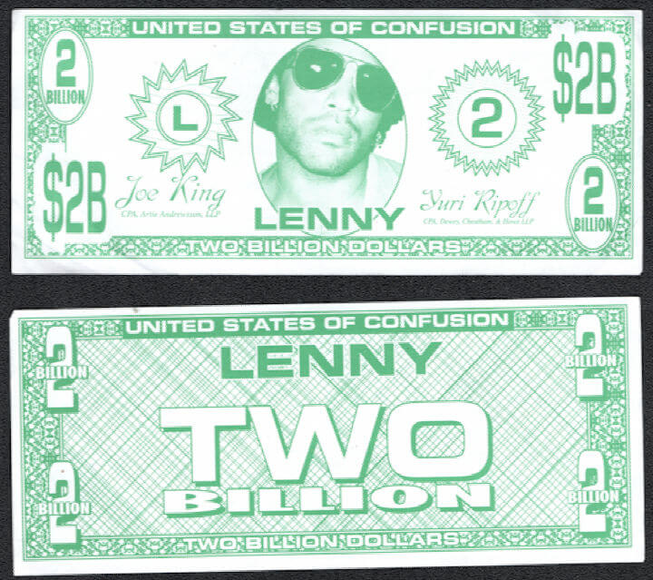 ##MUSICBP0982 - Group of 4 Lenny Kravitz Two Billion Dollar United States of Confusion Bill from the 1990s
