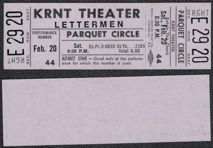 ##MUSICBPT0044 - 1971 The Lettermen Ticket from the KRNT Theater
