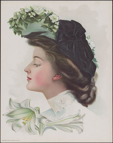 #MSPRINT165 - 1906 Victorian Print - Lady with Hat and Lilies in the Foreground