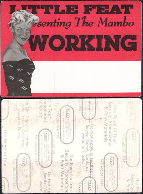 ##MUSICBP0134 - Little Feat OTTO Cloth "Working" Backstage Pass from "Representing the Mambo" Tour