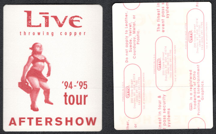 ##MUSICBP0992 - Live OTTO After show Pass from the 1994/95 Throwing Copper Tour