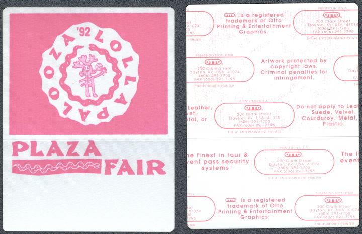##MUSICBP1557 - 1992 Lollapalooza OTTO Cloth Backstage Pass - Red Hot Chili Peppers, Soundgarden,  Pearl Jam