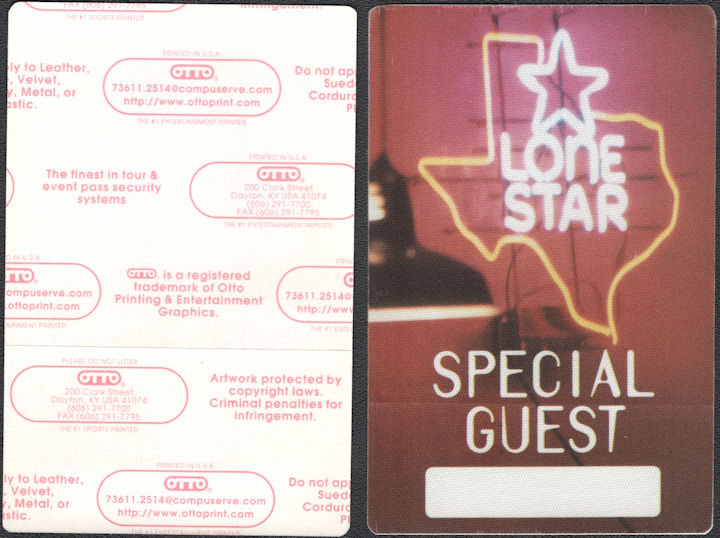 ##MUSICBP0922 - Lonestar OTTO Cloth "Special Guest" Backstage Pass from the Lonely Grill Tour