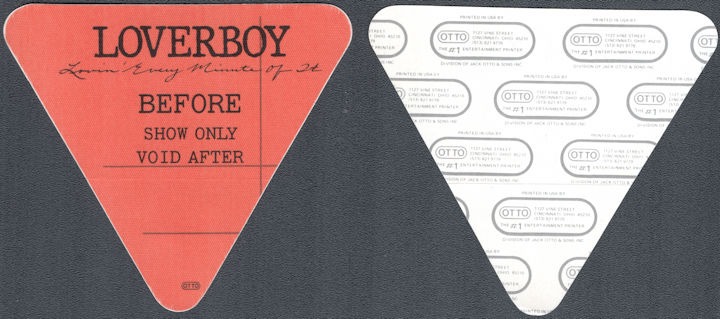 ##MUSICBP1633  - Loverboy OTTO Cloth Before Show Pass from the 1985 Lovin' Every Minute Of It Tour