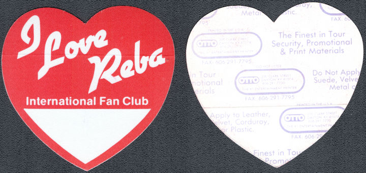 ##MUSICBP1681 - Reba OTTO Cloth "I Love Reba" International Fan Club Pass from around 1990