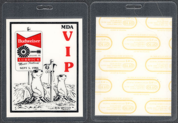 ##MUSICBP1404 - Lubbock Music Festival OTTO Laminated VIP Pass from 1986 - Bo Diddley, Crickets - Buddy Holly Tribute