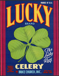 ZLSH408 - Group of 12 Lucky Celery Crate Labels - Pictures a Lucky Four Leaf Clover