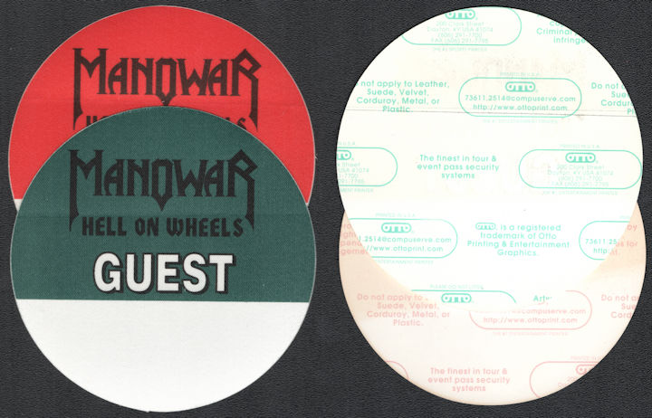 ##MUSICBP0990 - Pair of Manowar Guest Passes from the 1997 Hell on Wheels Tour