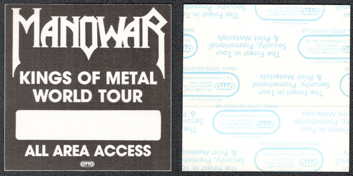 ##MUSICBP1258 -  Manowar OTTO Cloth All Area Access Passes from the 1988 Kings of Metal World Tour