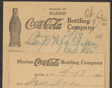 #CC259 - 1920s Coca Cola Receipt from the Marion Coca Cola Plant