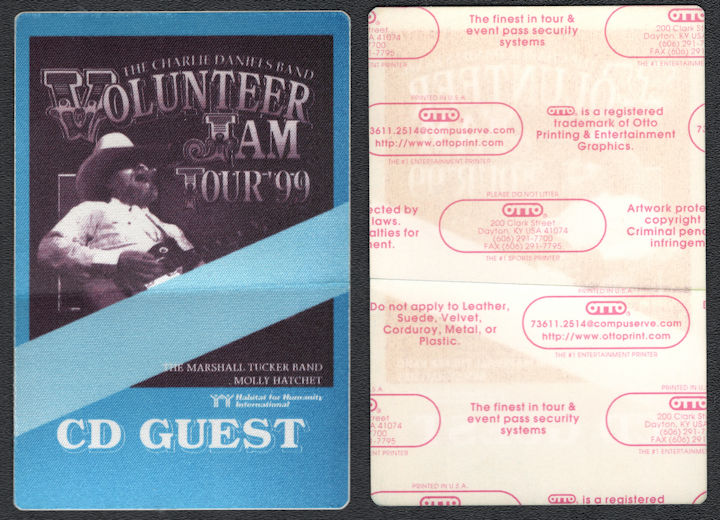 ##MUSICBP1157 - Marshall Tucker Band and Molly Hatchet Cloth CD Guest Pass from the 1999 Charlie Daniels Band Volunteer Jam