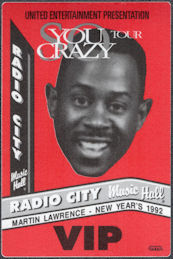 ##MUSICBP1780 - Martin Lawrence OTTO Cloth VIP Pass for the 1992 You So Crazy Tour - Radio City New Year's 