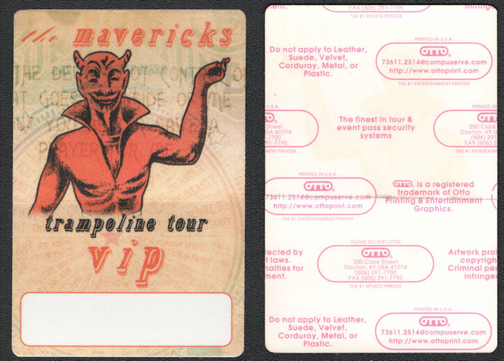 ##MUSICBP0989 - The Mavericks Cloth VIP Backstage Pass from the 1998 Trampoline Tour