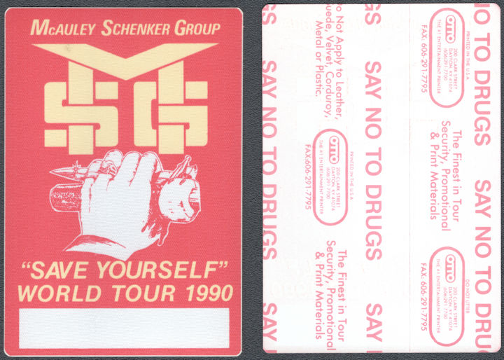 ##MUSICBP1598 - McAuley Schenker Group OTTO Cloth Backstage Pass from the 1990 Save Yourself Tour