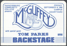 ##MUSICBP1599 - Very Rare Mcguffey Lane OTTO Cloth Backstage Pass from the 1981 Show at Parkersburg Community College