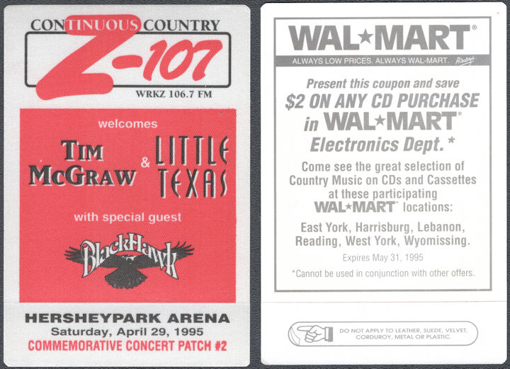 ##MUSICBP1741 - Tim McGraw OTTO Cloth Radio Pass from the 1995 Concert with Little Texas and Black Hawk