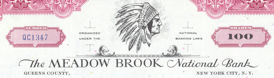 #ZZStock021 - The Meadow Brook National Bank Stock Certificate - Indian Logo