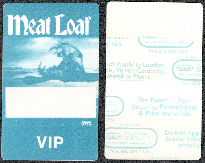 ##MUSICBP1209 - Meat Loaf OTTO Cloth Backstage Pass from the 1988 Lost Boys and Golden Girls World Tour