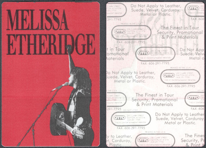 ##MUSICBP1594 - Melissa Etheridge OTTO Cloth Backstage Pass from the 1990 Brave and Crazy Tour