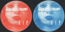 ##MUSICBP0124 - Pair of Different Colored John Mellencamp OTTO Cloth VIP Backstage Passes from the 1997 Mr. Happy Go Lucky Tour