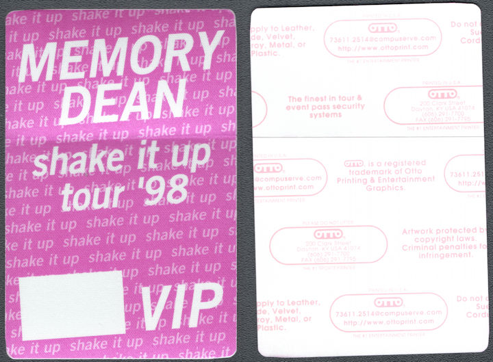 ##MUSICBP1612  - Memory Dean OTTO Cloth VIP Pass from the the 1998 Shake It Up Tour