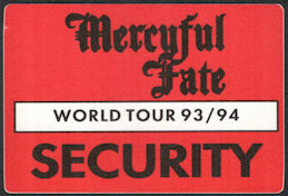 ##MUSICBP0996 - Mercyful Fate Cloth Security Pass from the 1993/94 In the Shadows World Tour