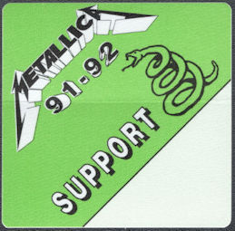 ##MUSICBP1608  - Metallica OTTO Cloth Support Pass from the 1991-92 Wherever We May Roam Tour