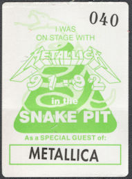 ##MUSICBP1359  - 1991-1992 Metallica OTTO Cloth Special Guest Snake Pit Pass