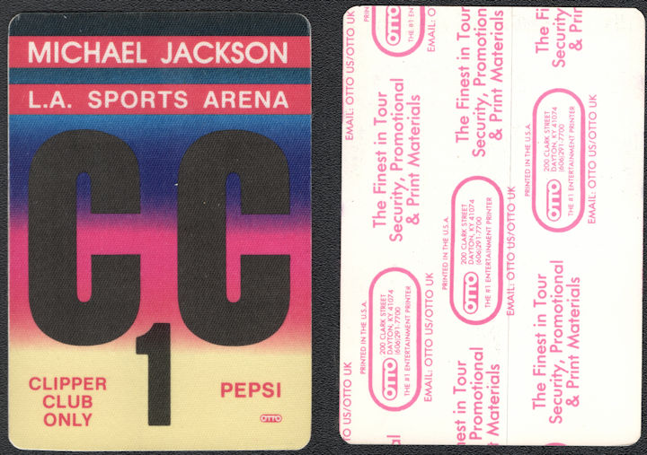 ##MUSICBP0984 - Michael Jackson OTTO Cloth Pepsi L.A. Sports Arena Backstage Pass from the 1988/89 Bad Tour