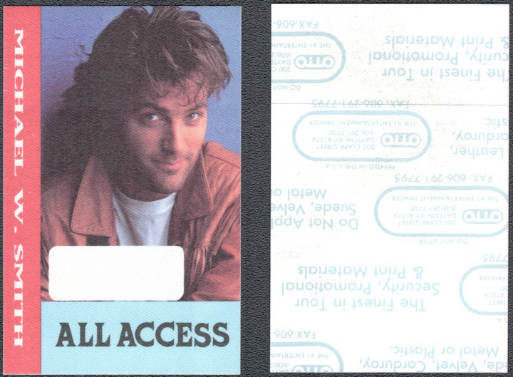 ##MUSICBP1603  - Michael W. Smith OTTO Cloth All Access Pass from the 1991 Place in this World Tour