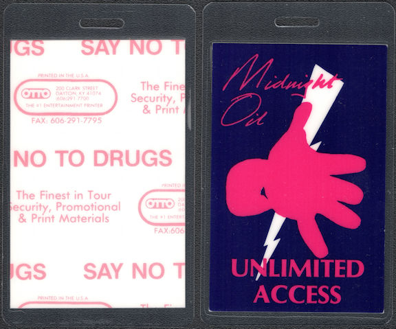 ##MUSICBP0691 - Midnight Oil OTTO Unlimited Access Laminated Backstage Pass from the 1990 Blue Sky Mining Tour