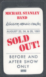 ##MUSICBP1997 - Michael Stanley OTTO Laminated Before and After Show Pass from the 1981 North Coast Tour - Blossom Music Center