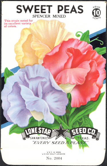 #CE034 - Brightly Colored Spencer Mixed Sweet Peas Lone Star 10¢ Seed Pack - As Low As 50¢ each
