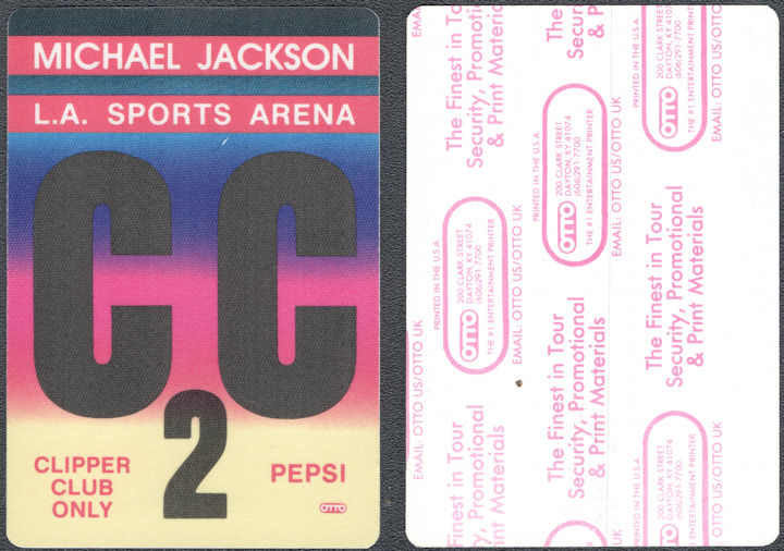 ##MUSICBP1604 - Michael Jackson OTTO Cloth Pepsi L.A. Sports Arena Backstage Pass from the 1988/89 Bad Tour