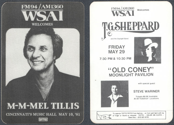 ##MUSICBP1595 - Mel Tillis OTTO Cloth Radio Pass from the 1981 Show at Cincinnati's Music Hall