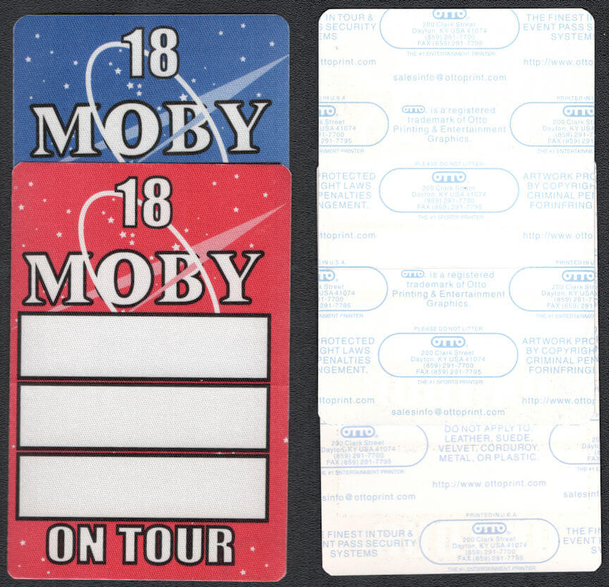 ##MUSICBP1005 - Pair of 2002 Moby Cloth Backstage Passes from the 18 Tour