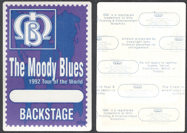 ##MUSICBP1305  - 1992 Moody Blues Tour of the World OTTO Backstage Pass