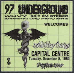 ##MUSICBP1253 - Motley Crue OTTO Cloth Backstage Radio Pass from the 1989 Concert at Capital Centre